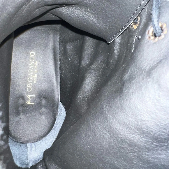 GRIGIARANCIO, US10, suede leather faux fur ankle lace up 1” block heel bootie - Picture 6 of 9